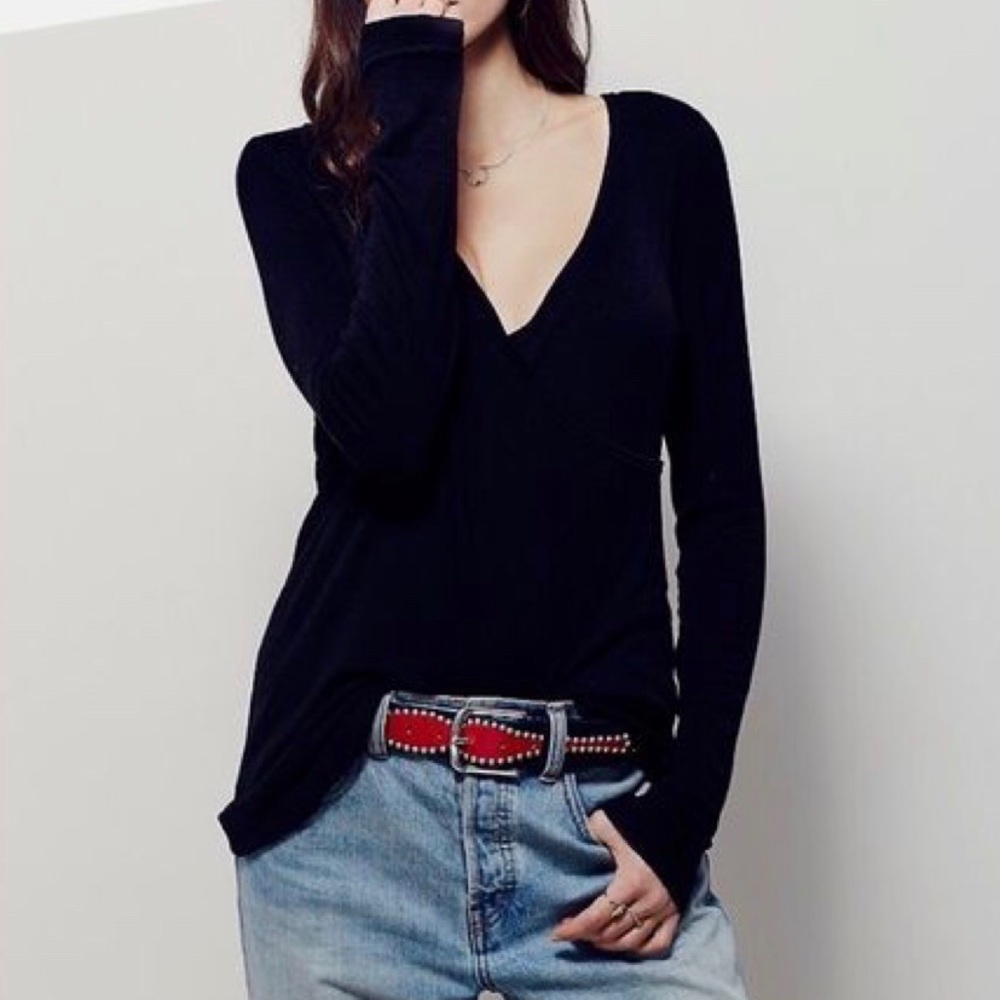 Free people black long sleeve wrap top